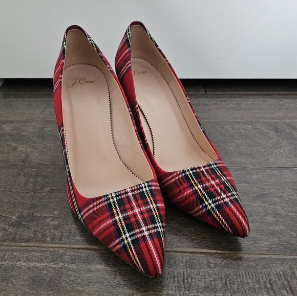 J. Crew Red Heels Classic Plaid Pumps Sz 10 - Picture 6 of 10